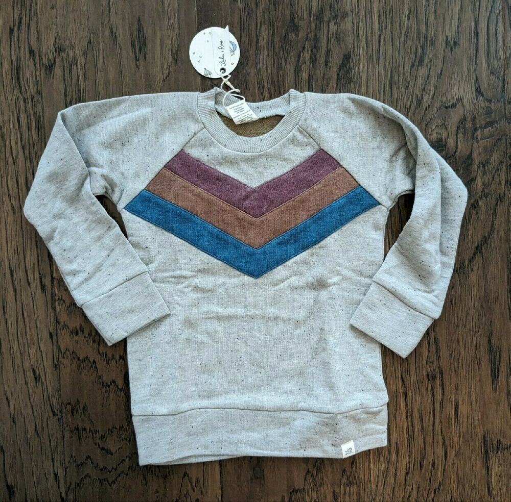 Lulu + Roo Heathered Sand Chevron Patch Crewneck Sweatshirt Size 2T NEW